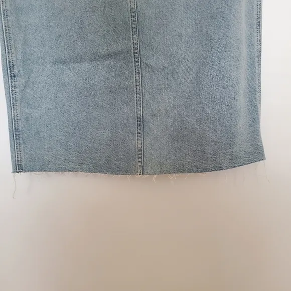 WE THE FREE DENIM SKIRT WOMENS SZ 8/10 'WILSHIRE' JEAN MIDI BLUE FRONT SLIT