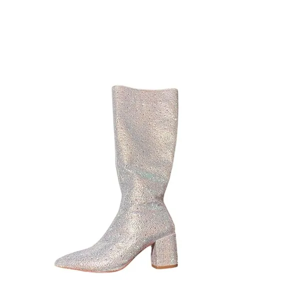 Wet Kiss Size 10 sparkle shiny rhinestone tall zip‎ boots with three inch heel.
