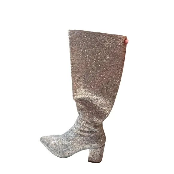 Wet Kiss Size 10 sparkle shiny rhinestone tall zip‎ boots with three inch heel.