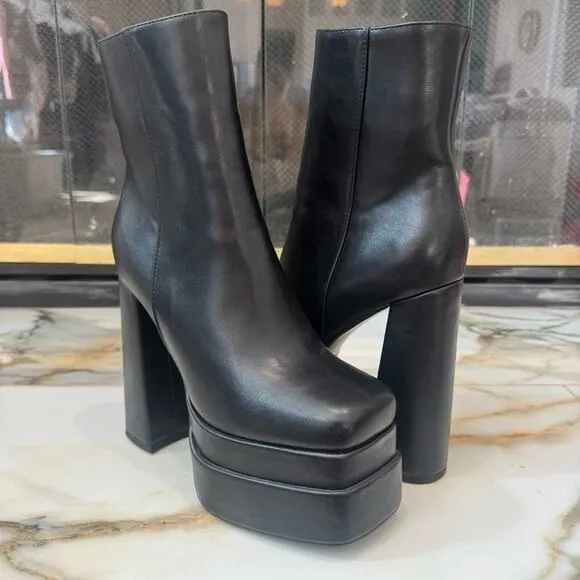 Wetkiss Women’s Black Faux Leather Platform Ankle Boots Size 9.5 Y2K Goth Bratz