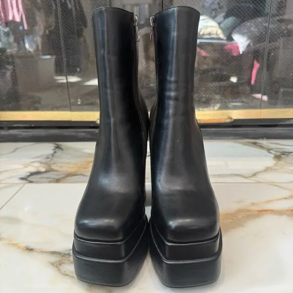 Wetkiss Women’s Black Faux Leather Platform Ankle Boots Size 9.5 Y2K Goth Bratz