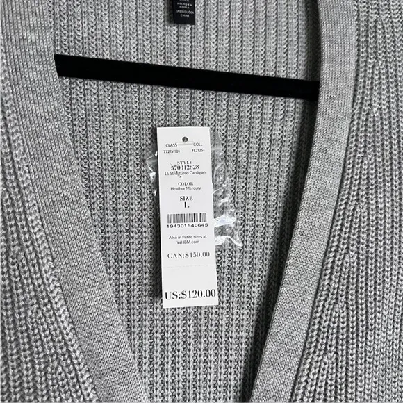 White House Black Market Grey Longline Cardigan Sweater, NWT, Size L