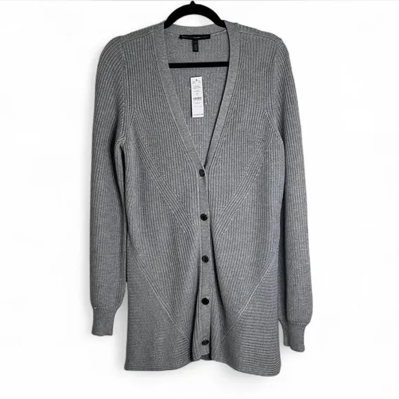White House Black Market Grey Longline Cardigan Sweater, NWT, Size L