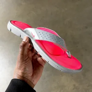 WMNS NIKE COMFORT THONG SILVER GREY HOT NEON PINKS FOOTBEDS FOOT BED FOOTBED .
