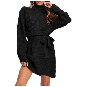 Women's 2024 Fall Sweater Dresses Turtleneck Batwing Black