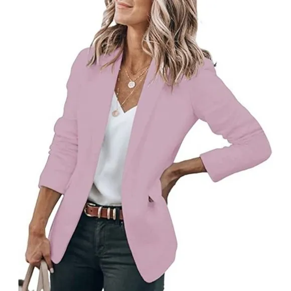 𝅺womens Casual Blazers Open Front Long Sleeve Work Office Lavender