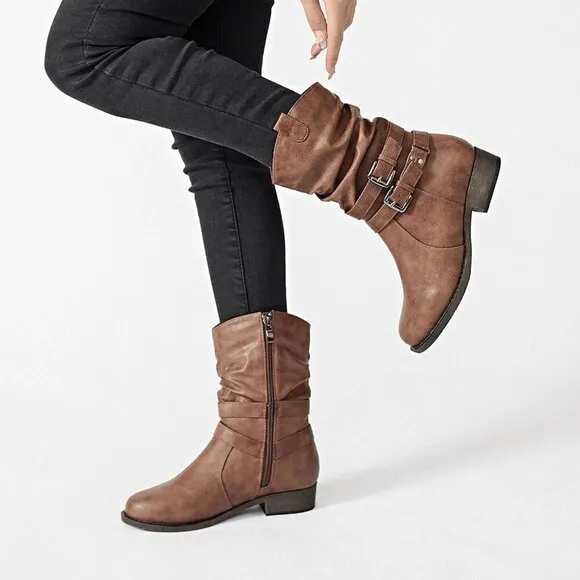 Women's Cowboy Calf Side zipper Low Heel Mid Calf Fashion Western Boots.