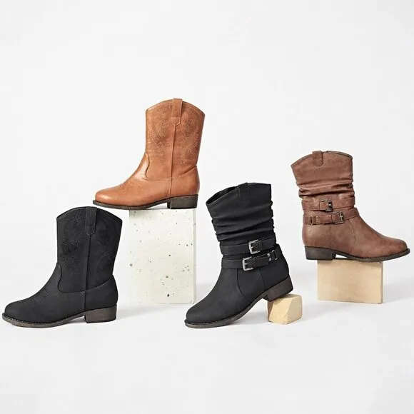 Women's Cowboy Calf Side zipper Low Heel Mid Calf Fashion Western Boots.