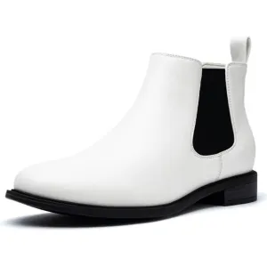 Women's Fall Flat Chelsea Boots White Polyurethane Comfortable Short Ankle Boots