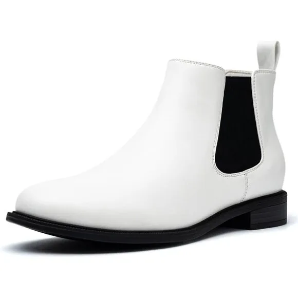 Women's Fall Flat Chelsea Boots White Polyurethane Comfortable Short Ankle Boots