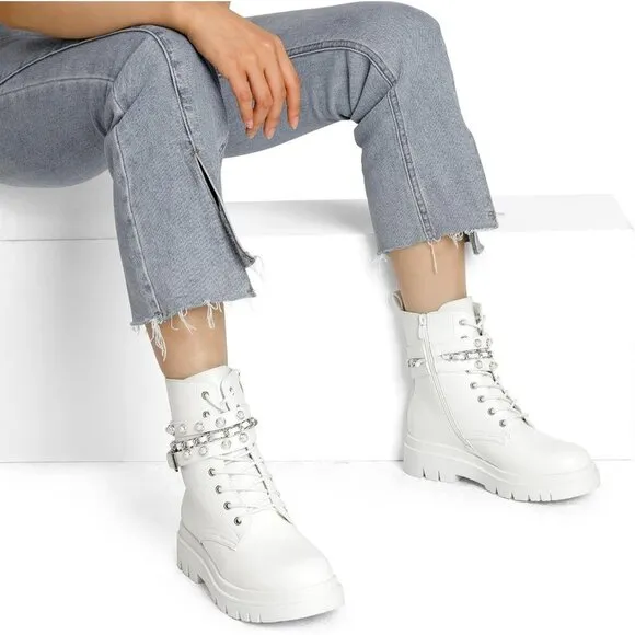 ⭐Women's Fashion Platform Combat Boots Lace Up Lug Sole Goth Ankle Booties .