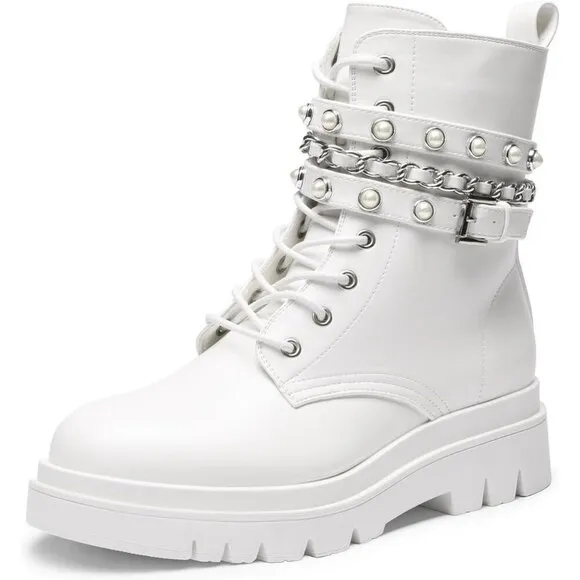 ⭐Women's Fashion Platform Combat Boots Lace Up Lug Sole Goth Ankle Booties .