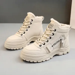 Women’s Faux Fur Lined High-Top Sneakers – Warm Winter Lace-Up Boots for Street & Outdoor Style