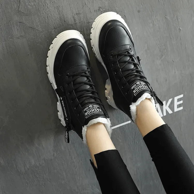 Women’s Faux Fur Lined High-Top Sneakers – Warm Winter Lace-Up Boots for Street & Outdoor Style