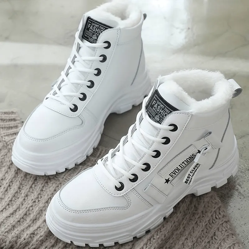 Women’s Faux Fur Lined High-Top Sneakers – Warm Winter Lace-Up Boots for Street & Outdoor Style