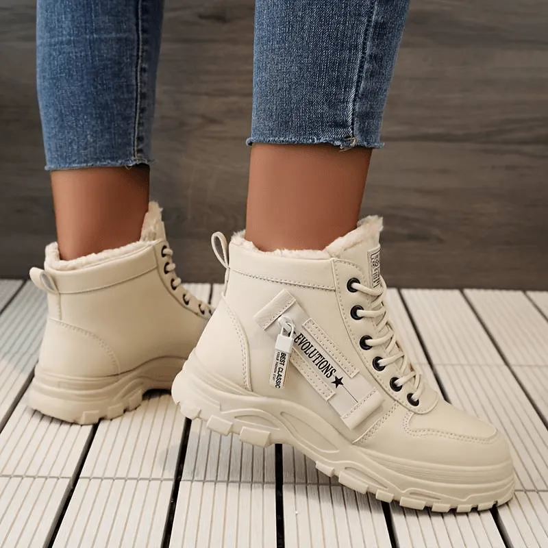 Women’s Faux Fur Lined High-Top Sneakers – Warm Winter Lace-Up Boots for Street & Outdoor Style