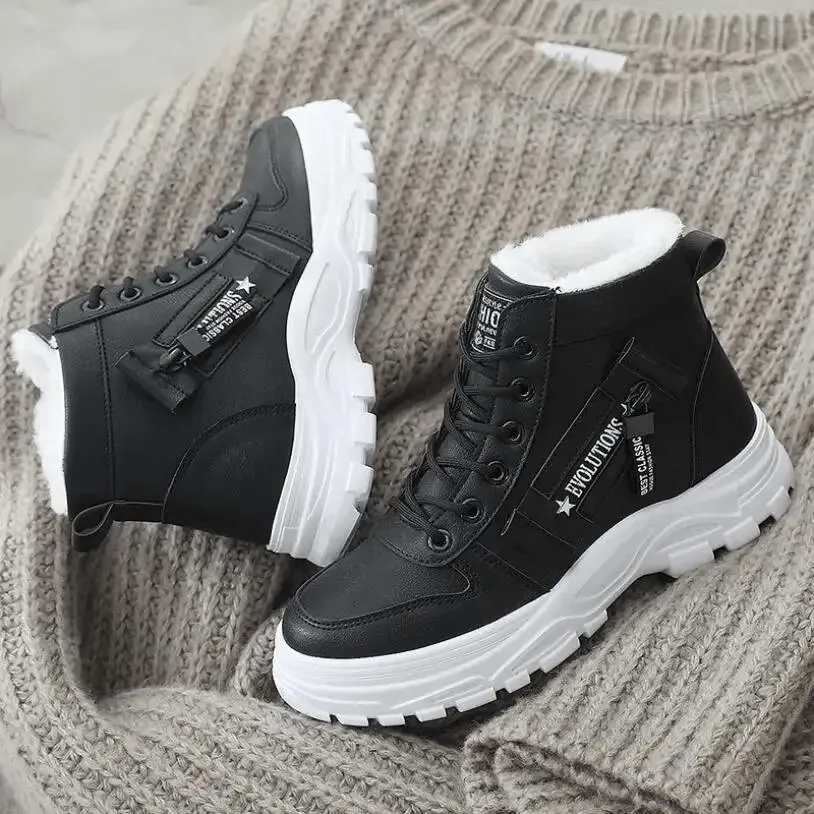 Women’s Faux Fur Lined High-Top Sneakers – Warm Winter Lace-Up Boots for Street & Outdoor Style