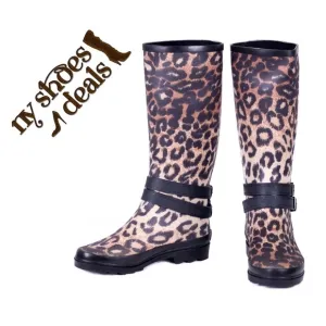 Women's Leopard Print Rubber Rain Boots