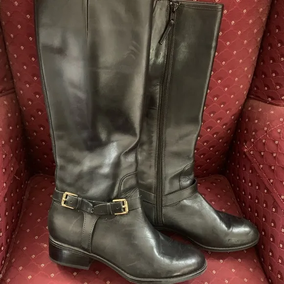 Womens Ralph Lauren Marion Black Leather Boots Size 7.5
