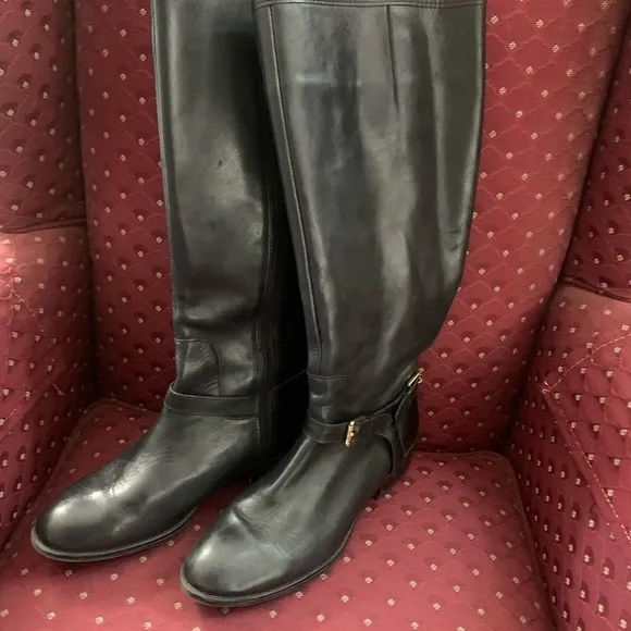 Womens Ralph Lauren Marion Black Leather Boots Size 7.5