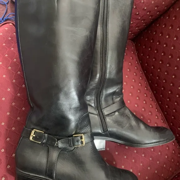 Womens Ralph Lauren Marion Black Leather Boots Size 7.5