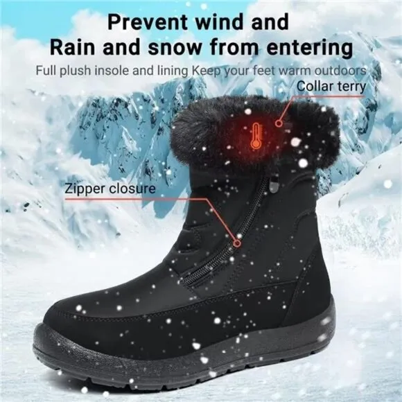 Women's Snow Ankle Boots Waterproof Slip On Fur Lined Winter Short Booties