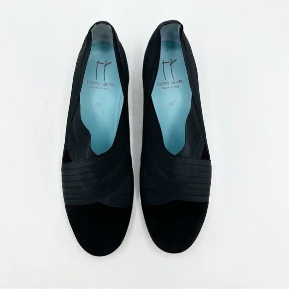 Women’s THIERRY RABOTIN Black Suede Cross Over Ribbon Wedge Shoes, Size 40 9.5US
