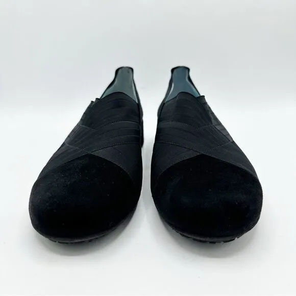 Women’s THIERRY RABOTIN Black Suede Cross Over Ribbon Wedge Shoes, Size 40 9.5US