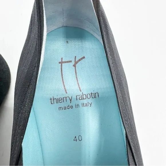 Women’s THIERRY RABOTIN Black Suede Cross Over Ribbon Wedge Shoes, Size 40 9.5US