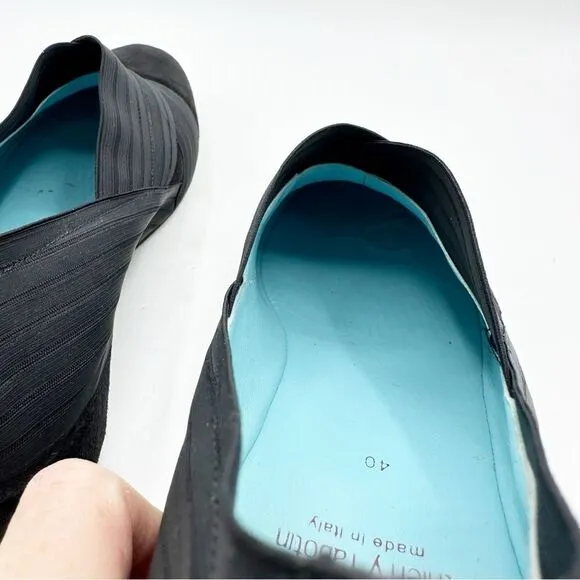 Women’s THIERRY RABOTIN Black Suede Cross Over Ribbon Wedge Shoes, Size 40 9.5US