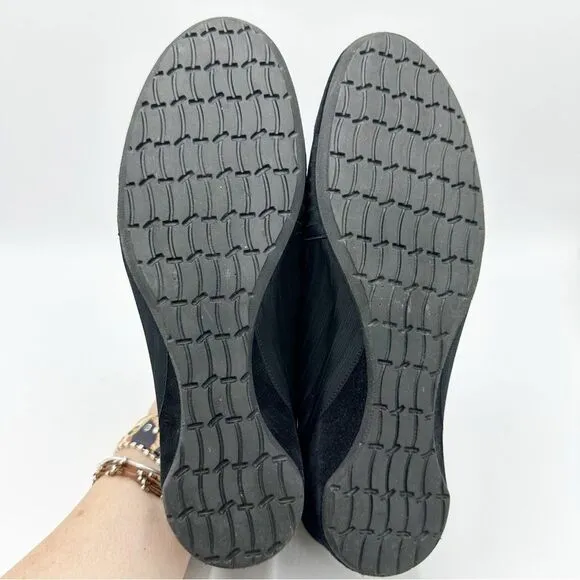 Women’s THIERRY RABOTIN Black Suede Cross Over Ribbon Wedge Shoes, Size 40 9.5US