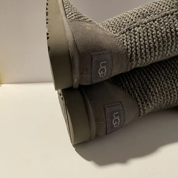 Women's UGG Purl Cardy Knit Gray 1094949 Boots Slip On Size 6 Lounge Comfortable