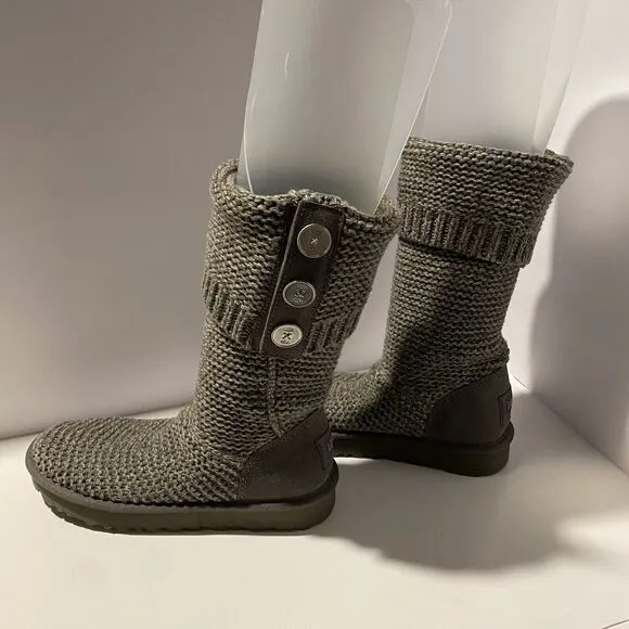 Women's UGG Purl Cardy Knit Gray 1094949 Boots Slip On Size 6 Lounge Comfortable