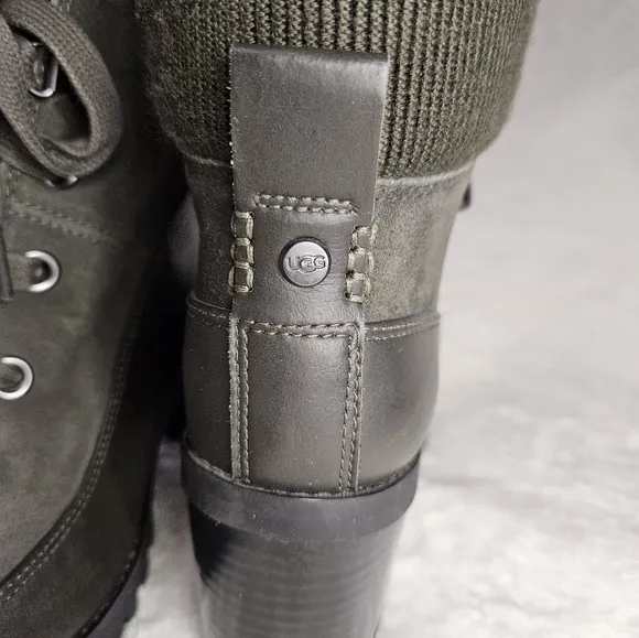 Women’s UGG Redwood Dark Olive Green Suede Heeled Waterproof Chunky Boots