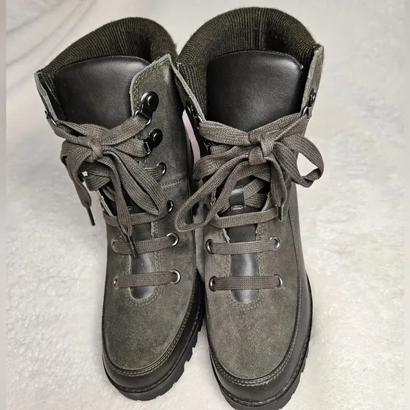 Women’s UGG Redwood Dark Olive Green Suede Heeled Waterproof Chunky Boots
