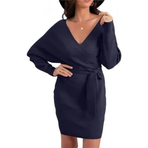 Women's V Neck Batwing Long Sleeve Sexy Navy Blue