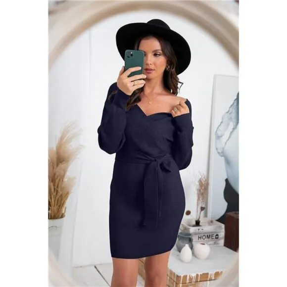 Women's V Neck Batwing Long Sleeve Sexy Navy Blue