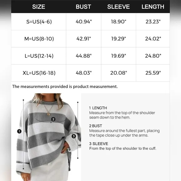 Women's White Grey Colorblock Striped Comfy Oversized Long Sleeve Sweater