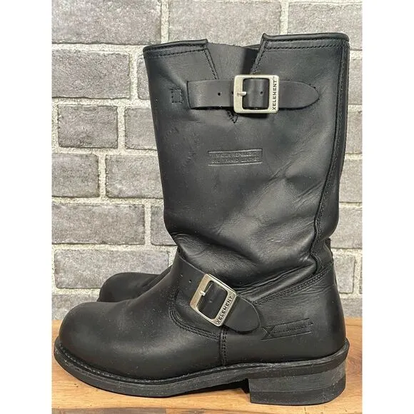 Xelement Men's Black Motorcycle Leather Boots Size 9 Biker Style