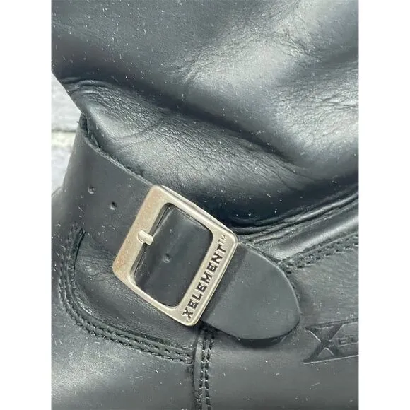 Xelement Men's Black Motorcycle Leather Boots Size 9 Biker Style