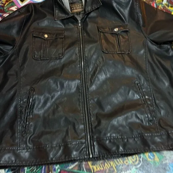Y2K Arizona Vegan Leather Jacket with Hoodie - 4XL - Black Faux Leather