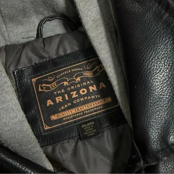 Y2K Arizona Vegan Leather Jacket with Hoodie - 4XL - Black Faux Leather