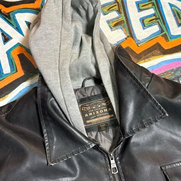Y2K Arizona Vegan Leather Jacket with Hoodie - 4XL - Black Faux Leather