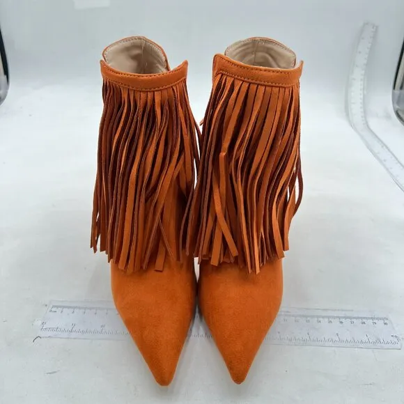YDN Women Stiletto High Heel Tassels Ankle Boots Pointed Toe Elastic ,Suede Boot