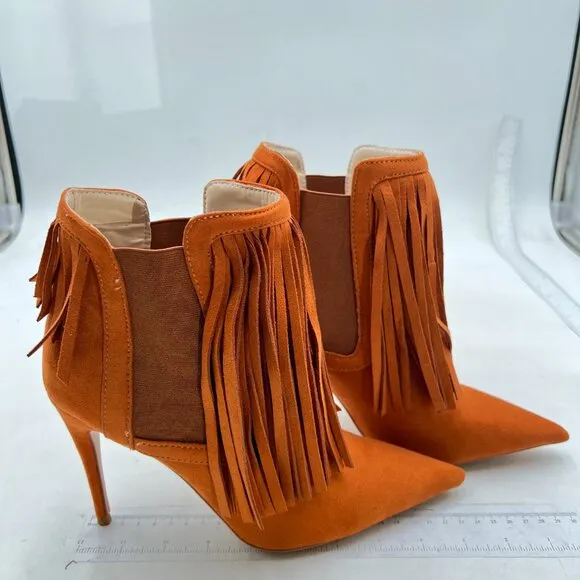 YDN Women Stiletto High Heel Tassels Ankle Boots Pointed Toe Elastic ,Suede Boot