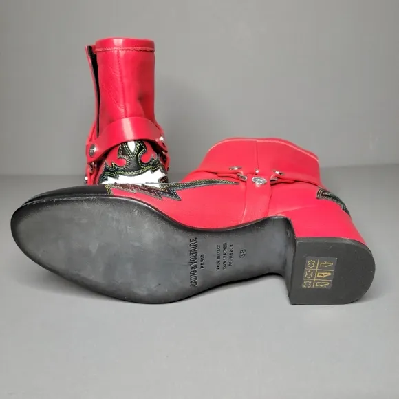 ZADIG &amp; VOLTAIRE Red Trouble Flame Ankle Boots