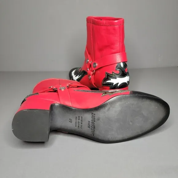 ZADIG &amp; VOLTAIRE Red Trouble Flame Ankle Boots