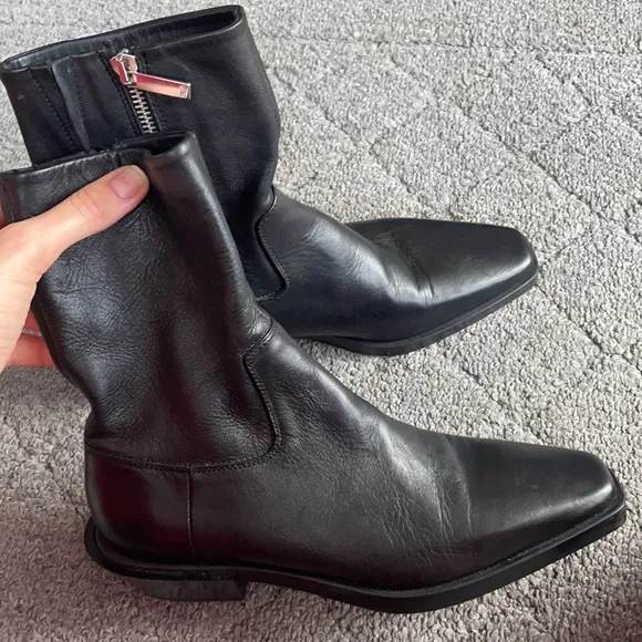 Zara Black Leather Cowboy Styling Ankle Boots size 6