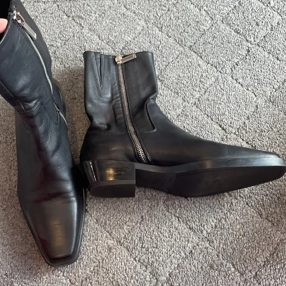 Zara Black Leather Cowboy Styling Ankle Boots size 6