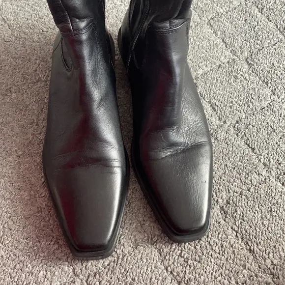Zara Black Leather Cowboy Styling Ankle Boots size 6
